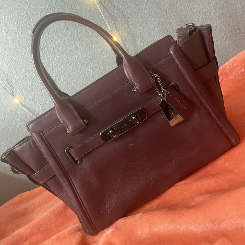 Coach Burgundy Leather Swagger 27 Carryall Satchel